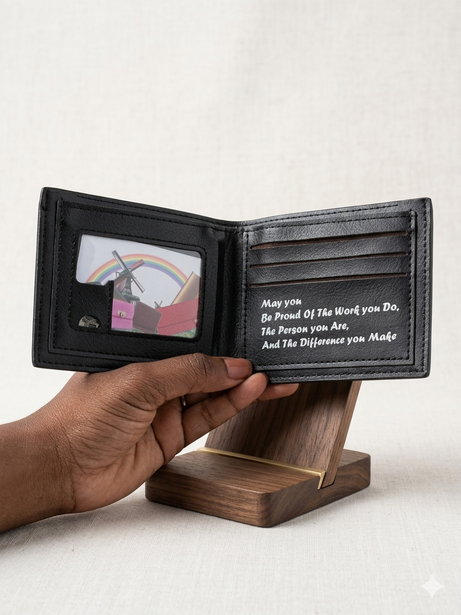 Classic Black Leather Bifold Wallet – Inspirational Edition