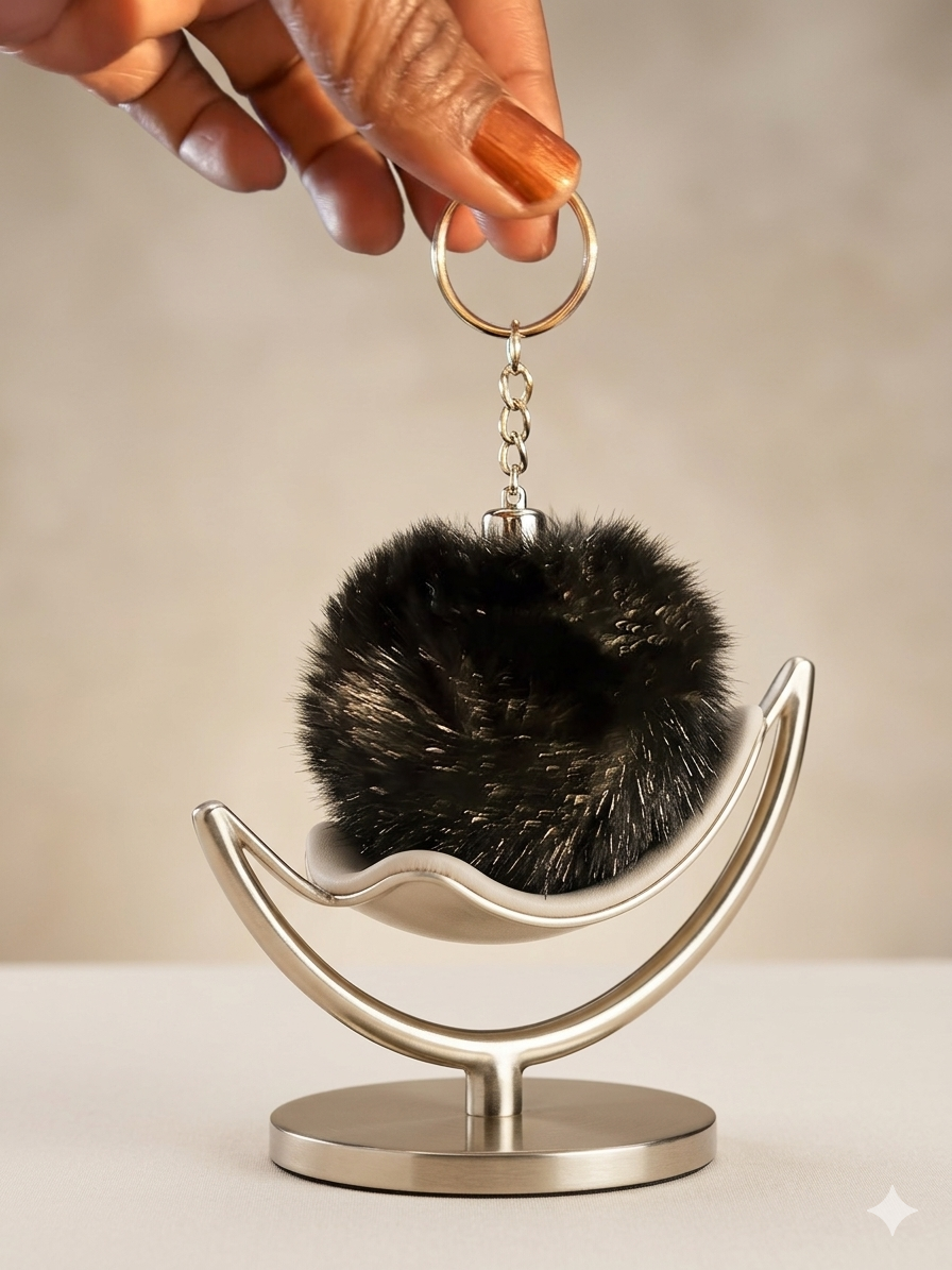 Black Faux Fur Pom Pom Keychain